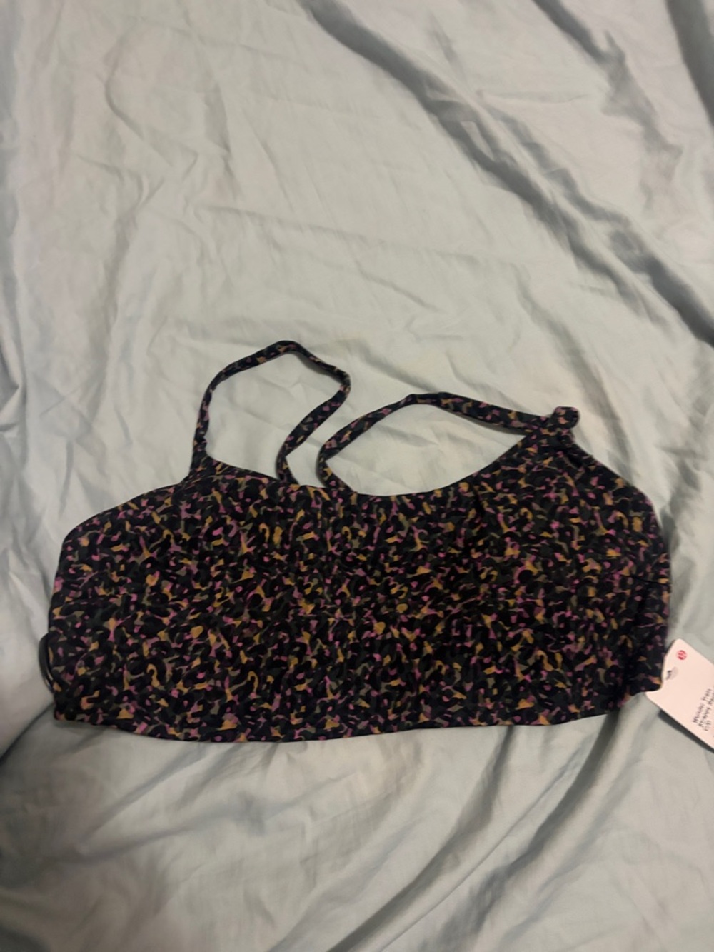lululemon athletica Strappy Racer Bra in Black with Purple & Olive Print